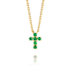 Extra Small Green Emerald Cross Pendant Yellow Gold