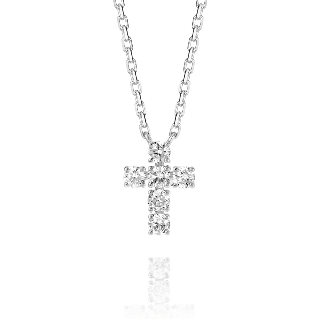 Small Natural Diamond Cross Pendant White Gold