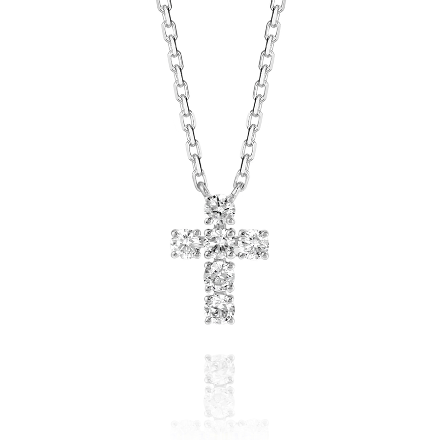 Small Natural Diamond Cross Pendant White Gold