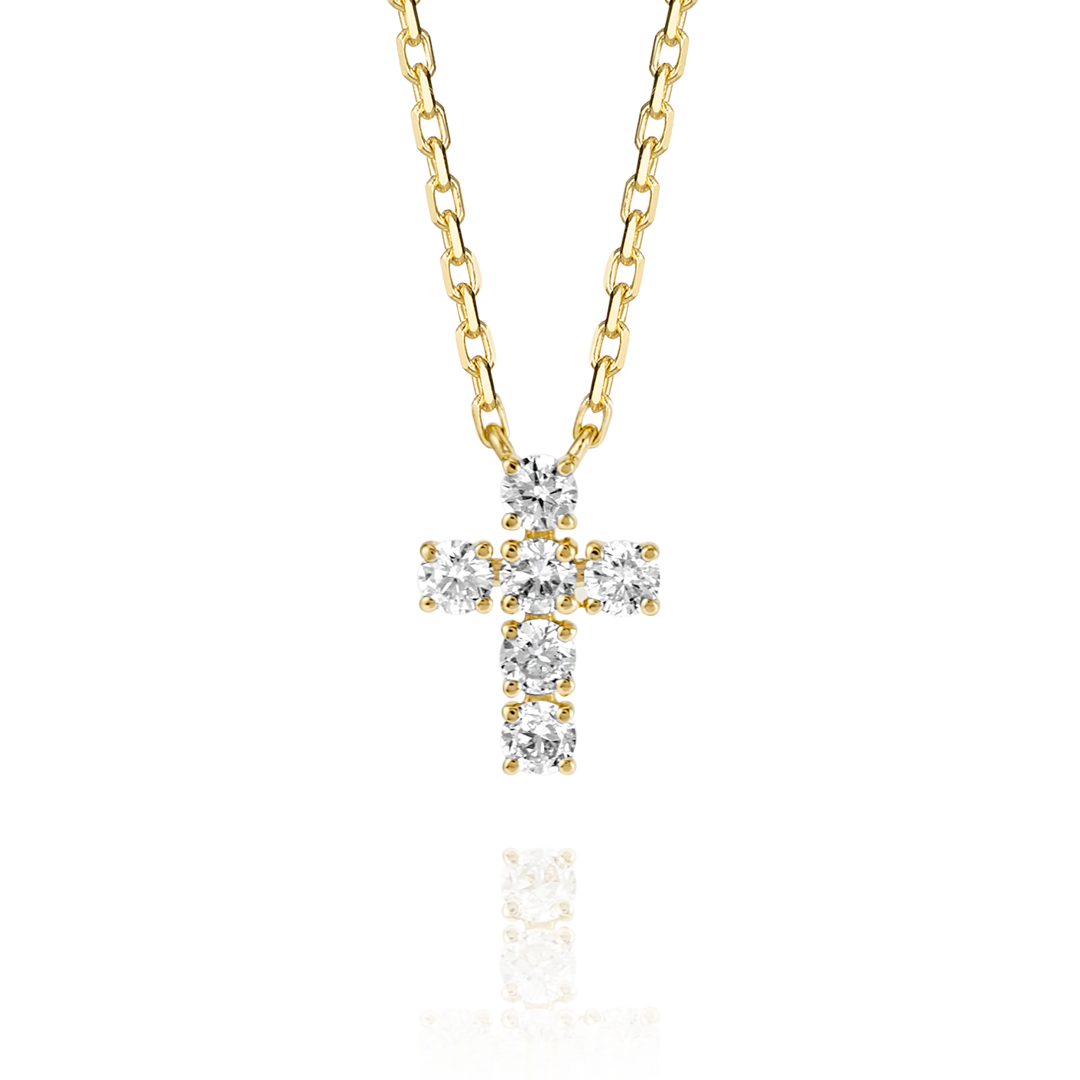 Small Natural Diamond Cross Pendant Yellow Gold