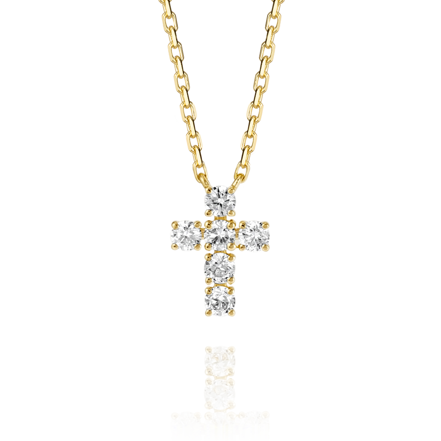 Small Natural Diamond Cross Pendant Yellow Gold