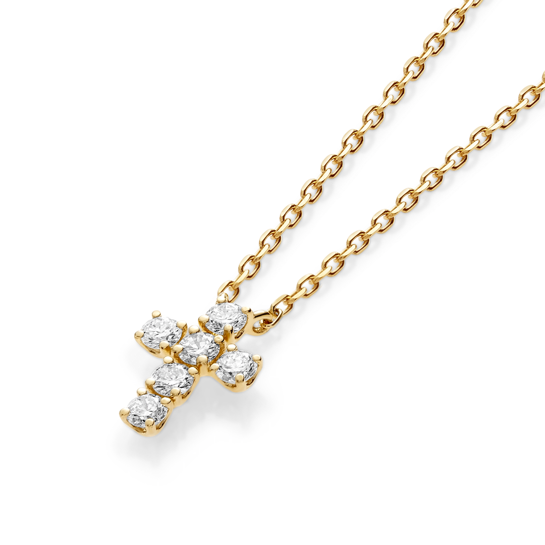 Small Natural Diamond Cross Pendant Yellow Gold