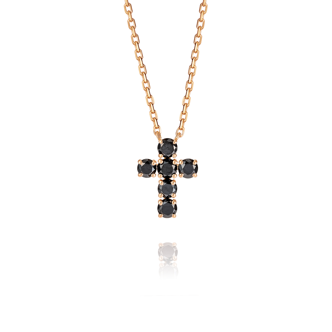 Medium Black Diamond Cross Pendant Rose Gold
