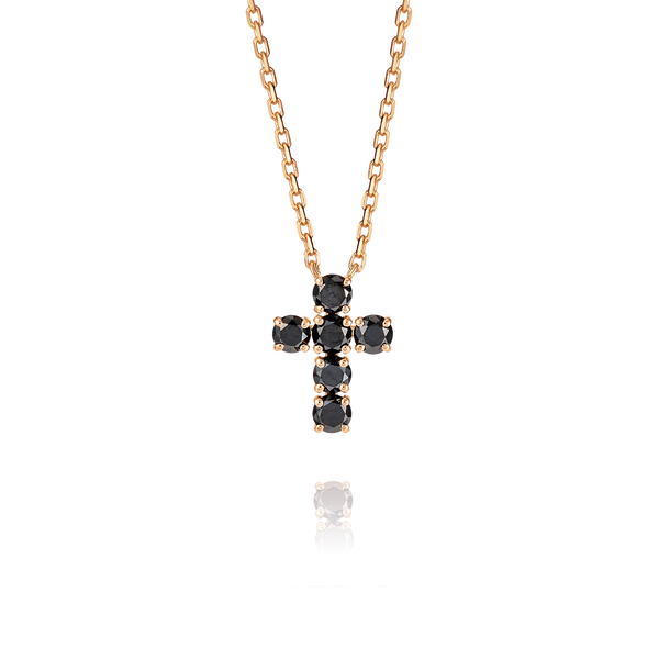 Medium Black Diamond Cross Pendant Rose Gold