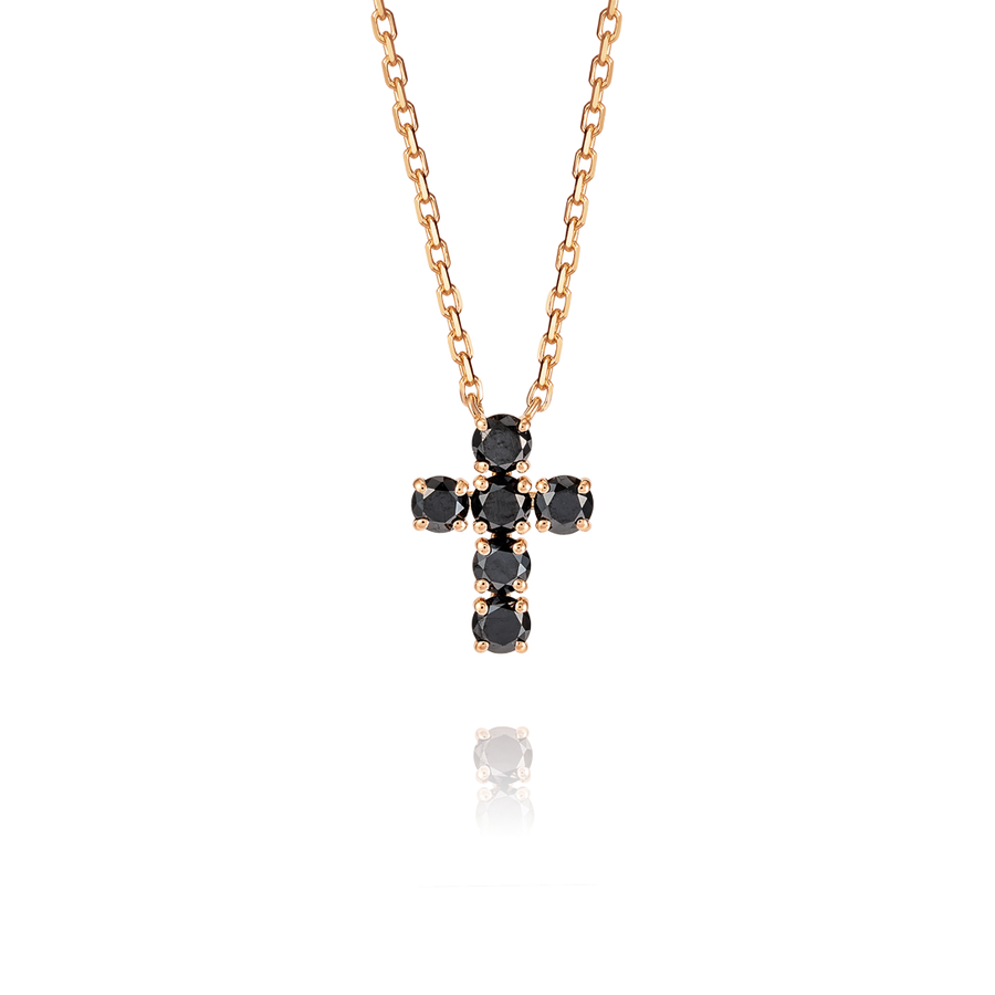 Medium Black Diamond Cross Pendant Rose Gold