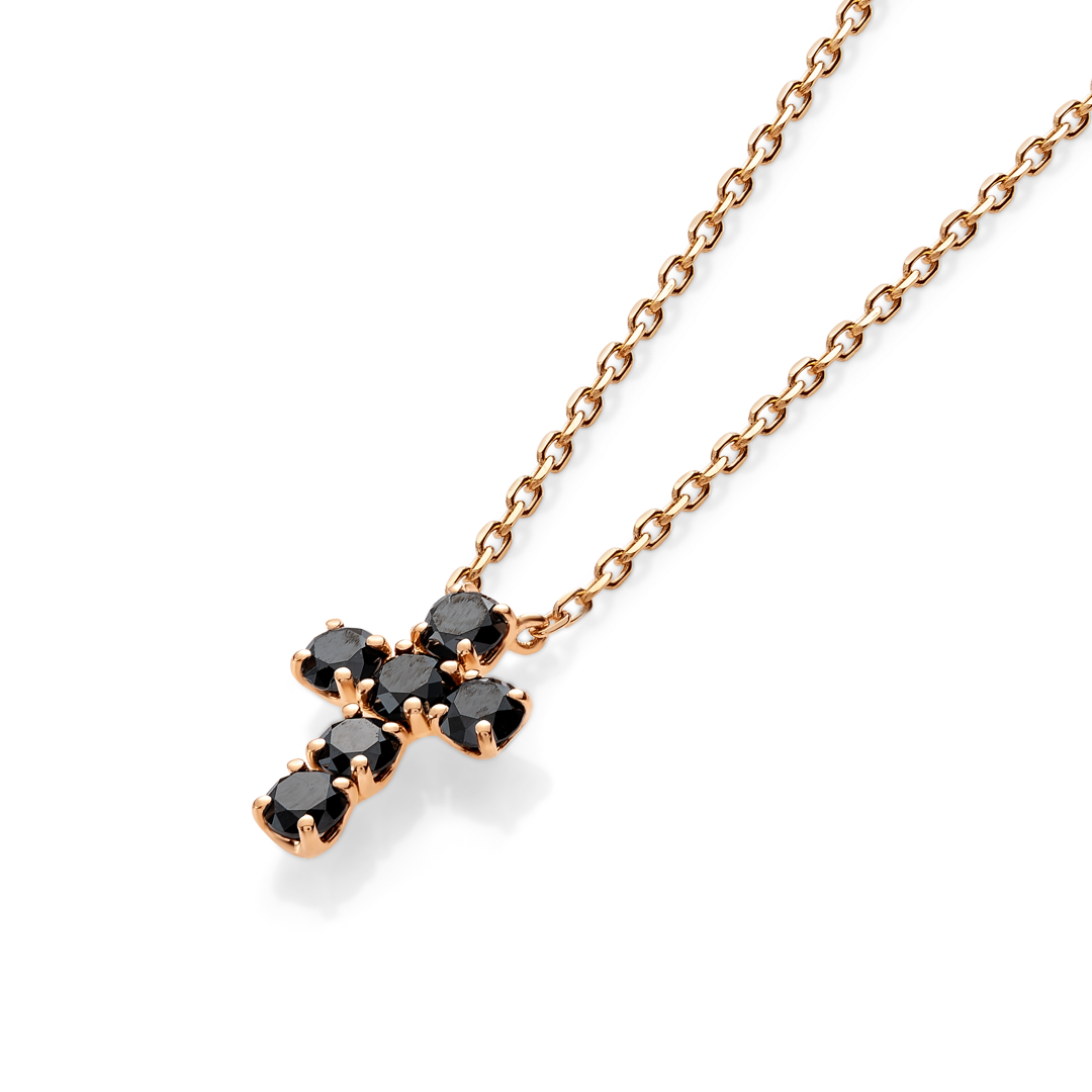 Medium Black Diamond Cross Pendant Rose Gold