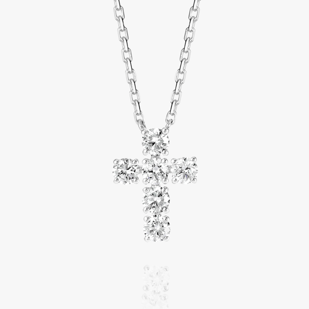 Medium Lab-Grown Diamond Cross Pendant White Gold
