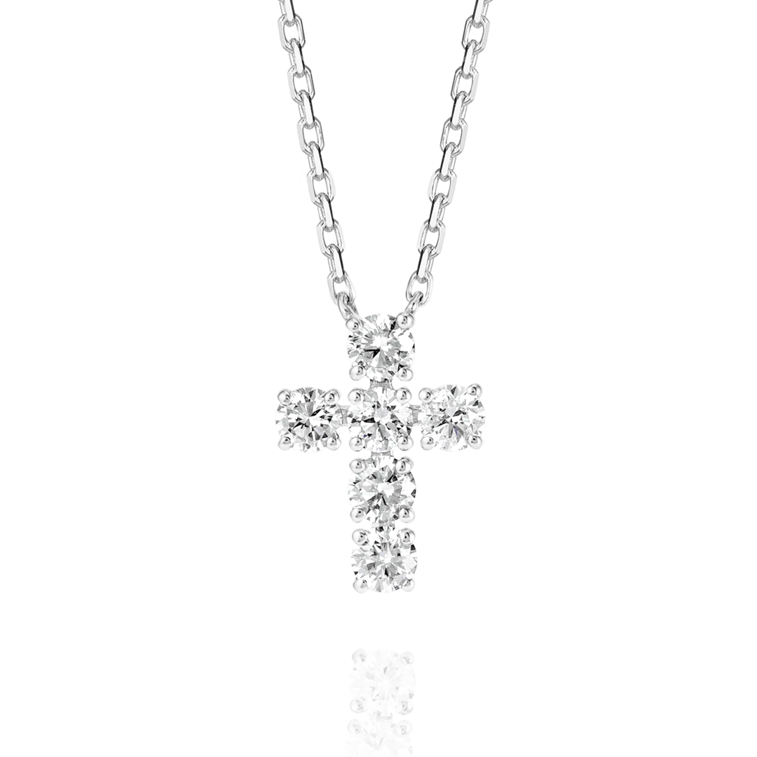 Medium Natural Diamond Cross Pendant White Gold