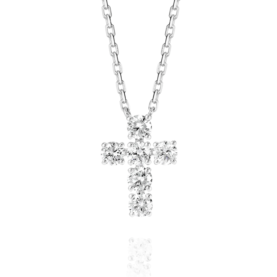 Medium Natural Diamond Cross Pendant White Gold