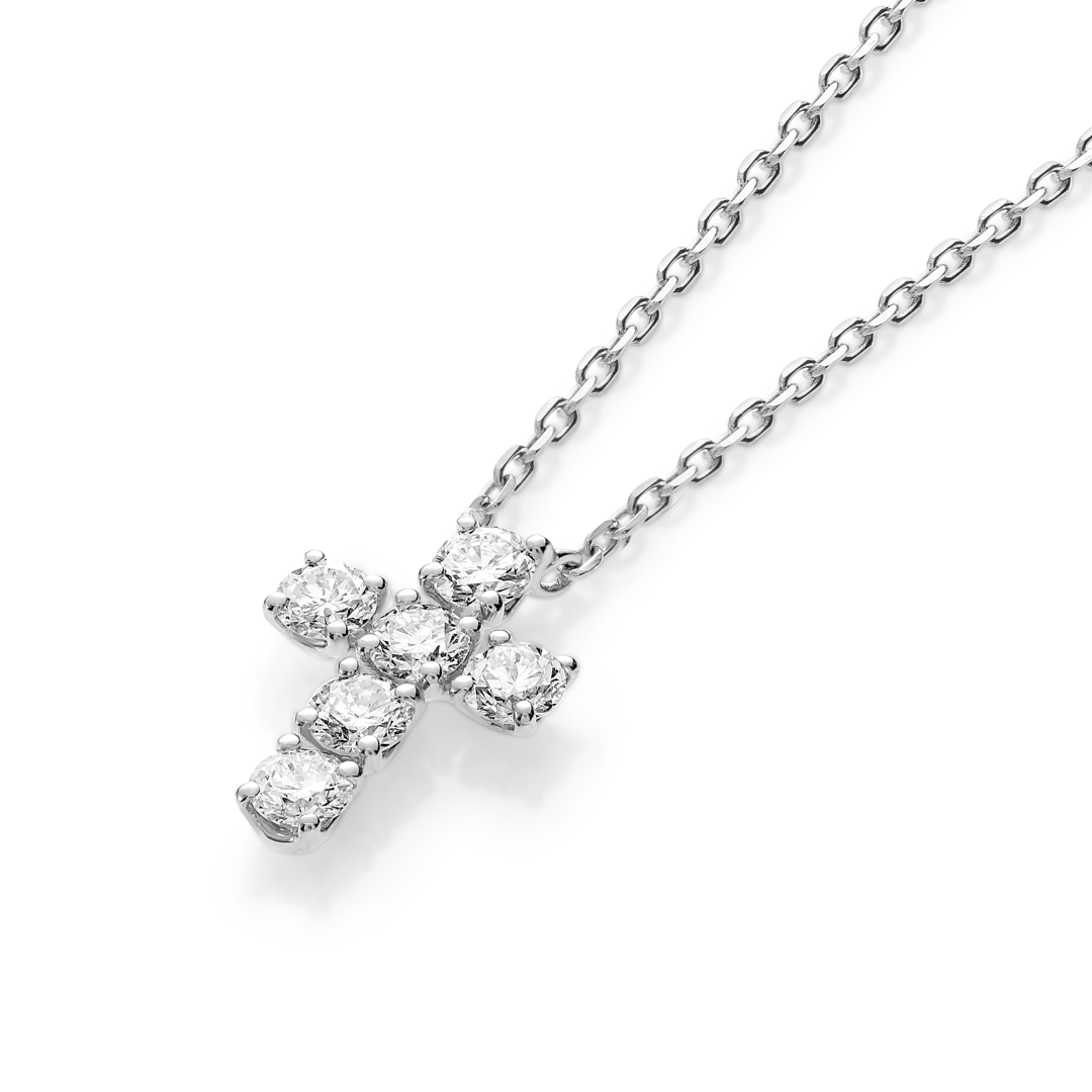 Medium Natural Diamond Cross Pendant White Gold