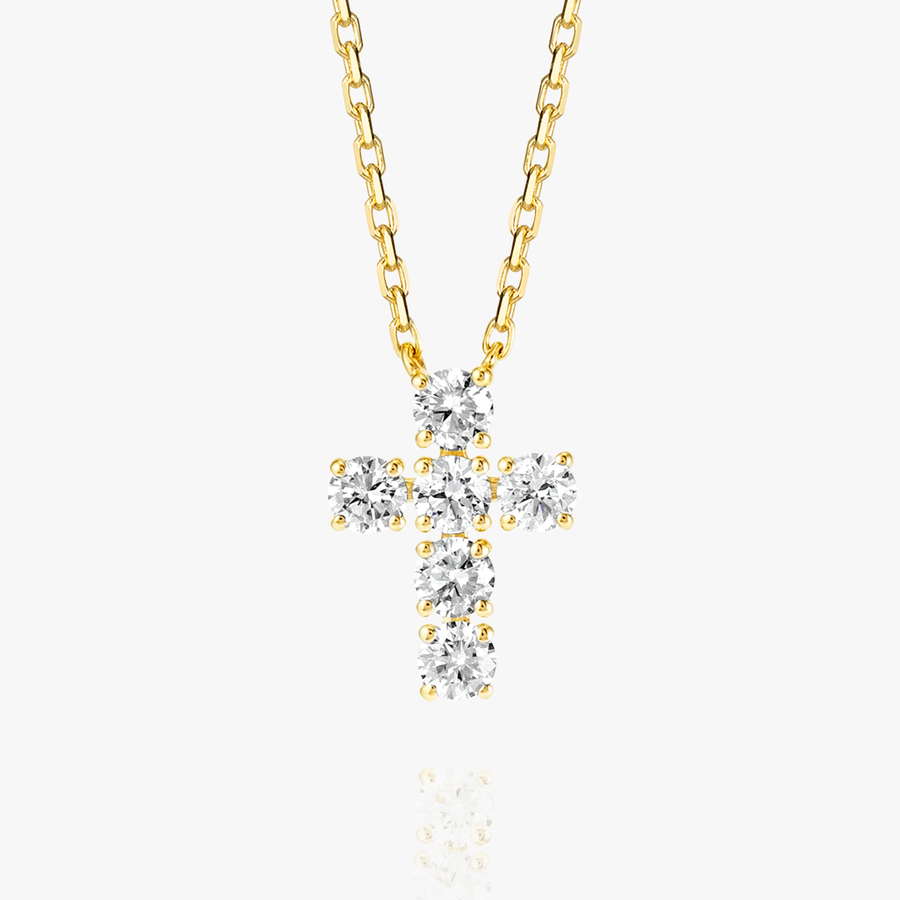Medium Lab-Grown Diamond Cross Pendant Yellow Gold