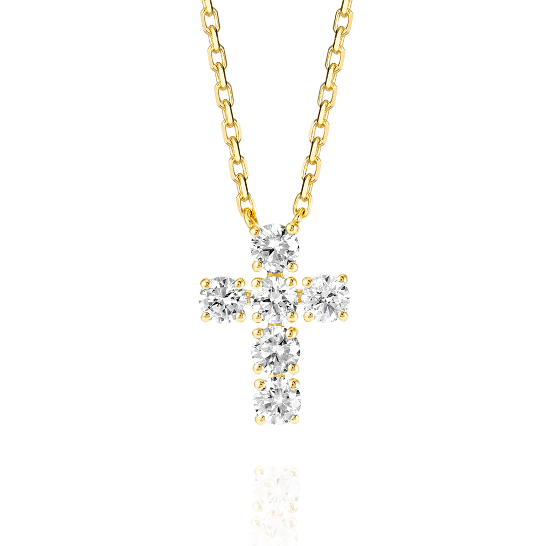 Medium Diamond Cross Pendant Yellow Gold
