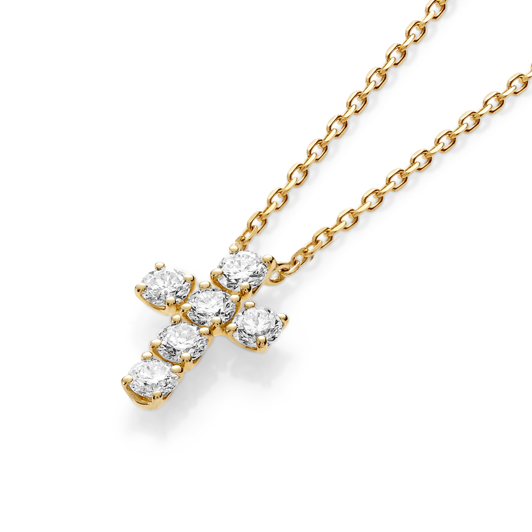 Medium Natural Diamond Cross Pendant Yellow Gold