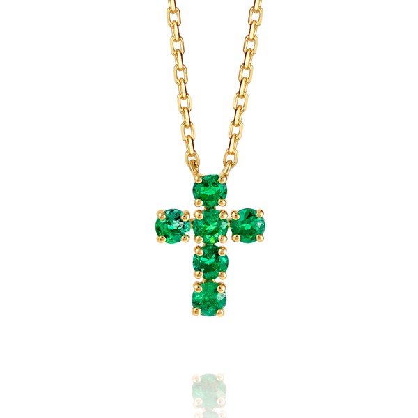 Medium Green Emerald Cross Pendant Yellow Gold