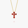 Medium Red Ruby Cross Pendant Yellow Gold