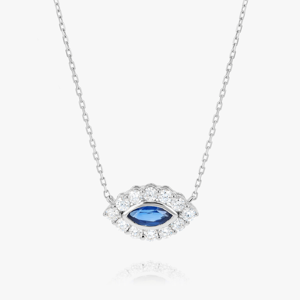 Marquise Evil Eye Blue Sapphire And Diamond Pendant White Gold