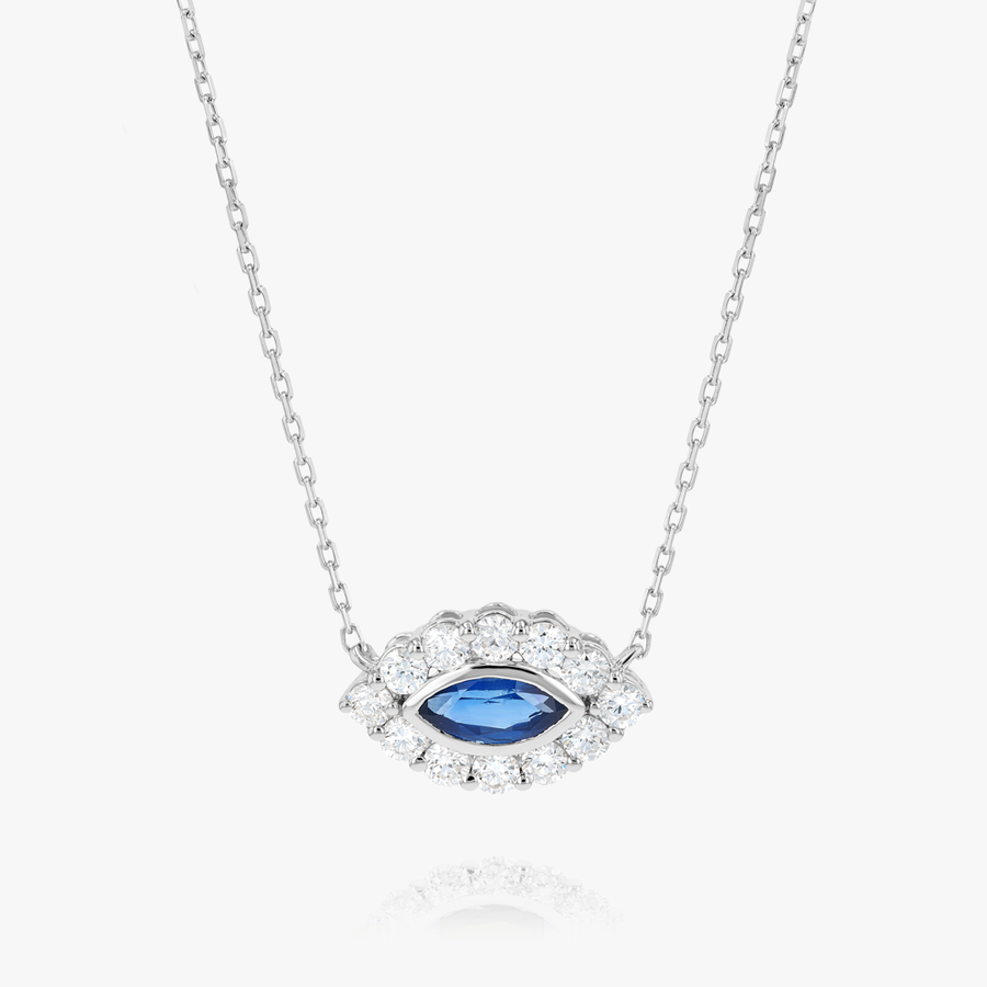 Marquise Evil Eye Blue Sapphire And Diamond Pendant White Gold