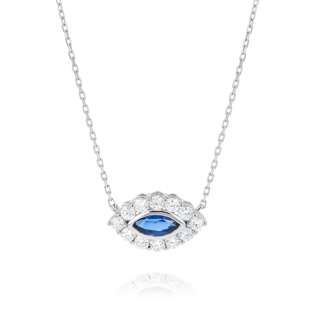 Marquise Evil Eye Blue Sapphire And Diamond Pendant White Gold