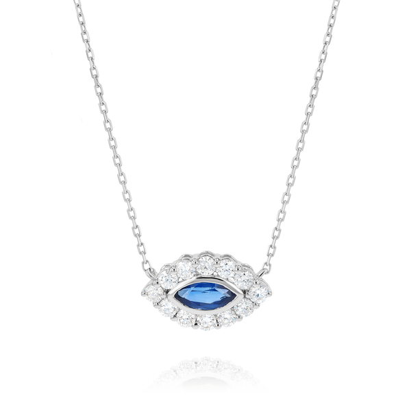 Marquise Evil Eye Blue Sapphire And Diamond Pendant White Gold