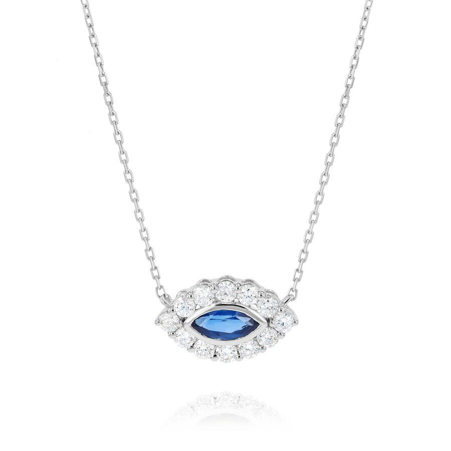 Marquise Evil Eye Blue Sapphire And Diamond Pendant White Gold
