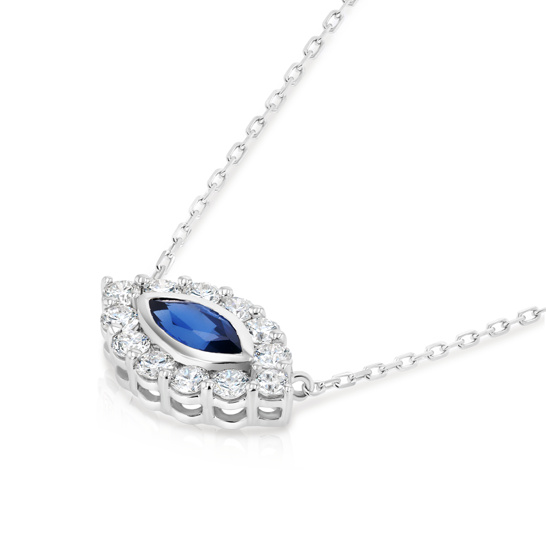 Marquise Evil Eye Blue Sapphire And Diamond Pendant White Gold