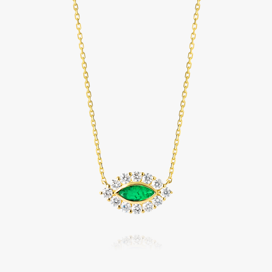 Marquise Evil Eye Colombian Emerald And Diamond Pendant Yellow Gold