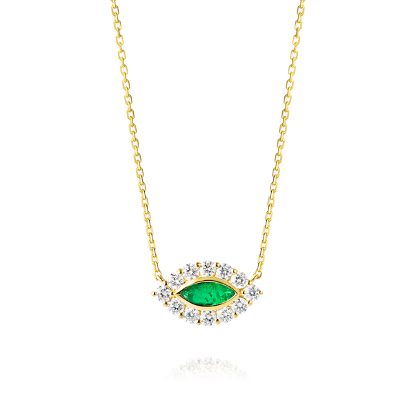 Marquise Evil Eye Colombian Emerald And Diamond Pendant Yellow Gold