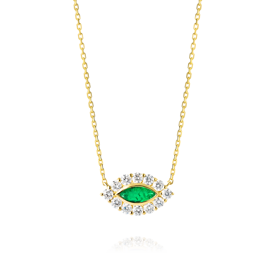 Marquise Evil Eye Colombian Emerald And Diamond Pendant Yellow Gold