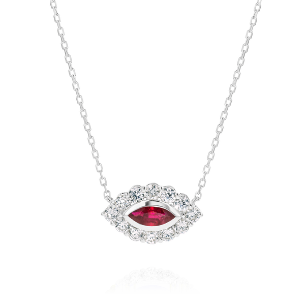 Marquise Evil Eye Ruby And Diamond Pendant White Gold