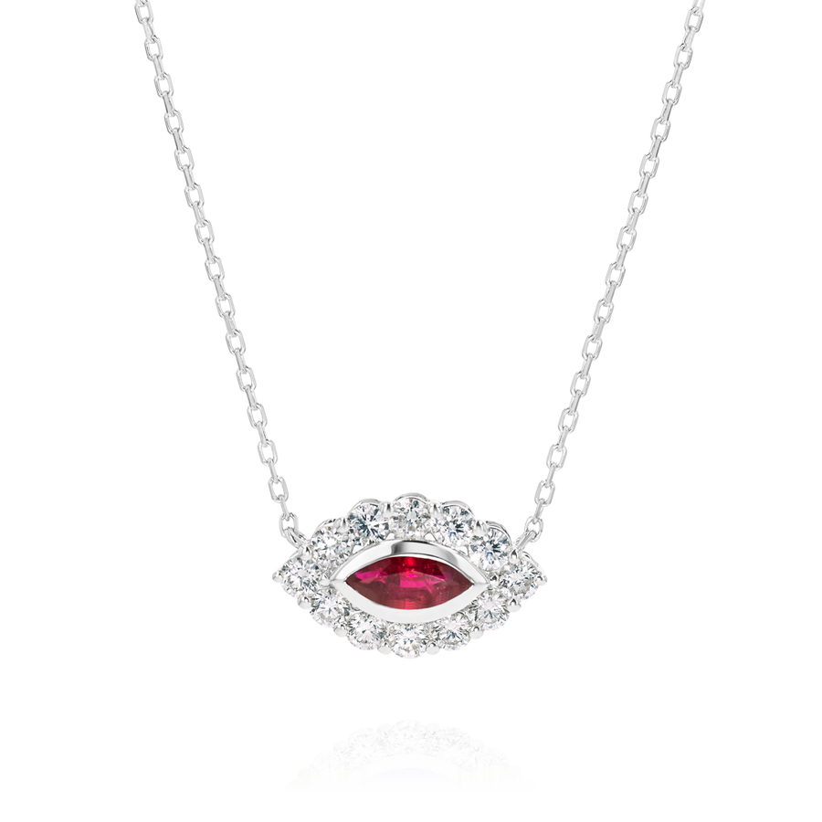 Marquise Evil Eye Ruby And Diamond Pendant White Gold