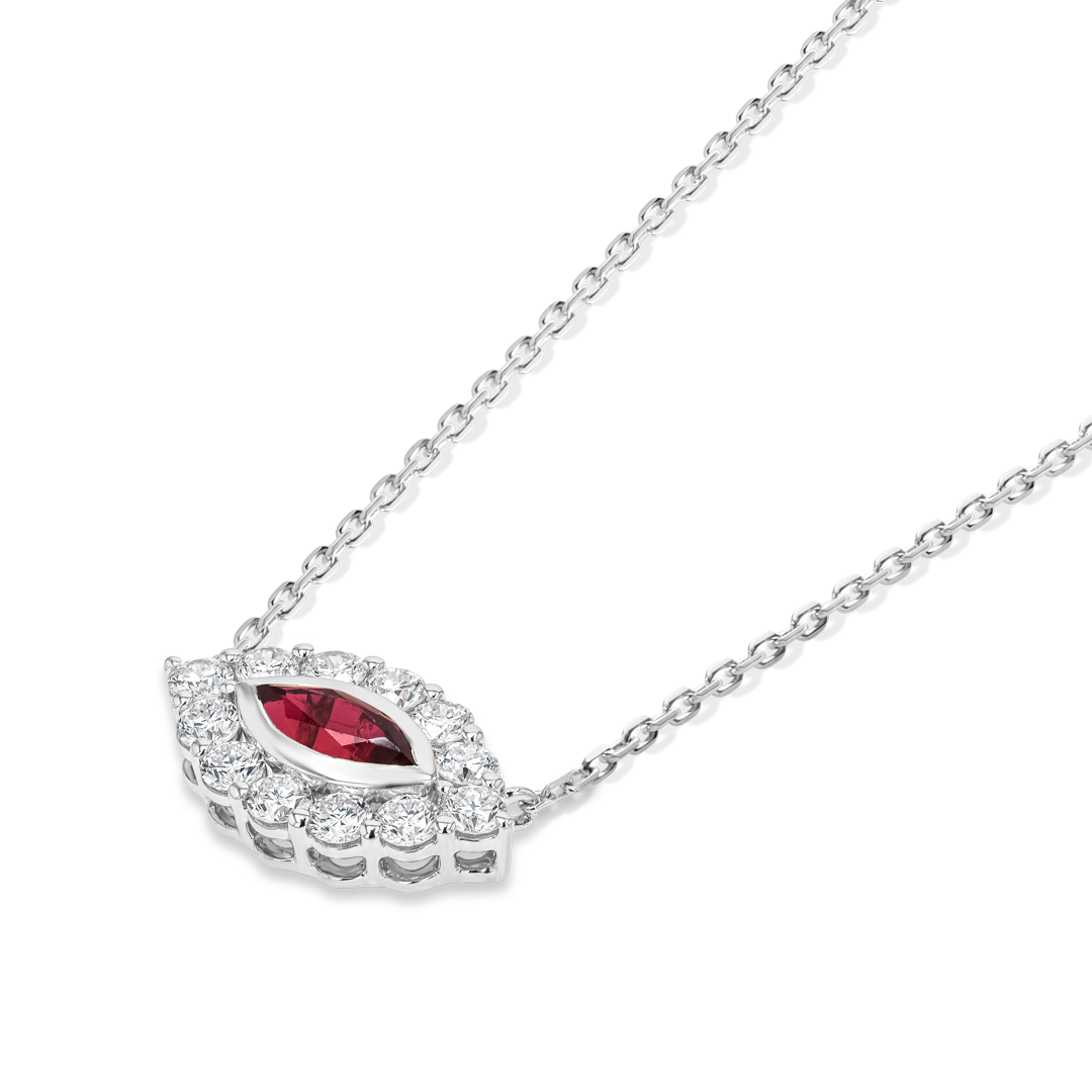 Marquise Evil Eye Ruby And Diamond Pendant White Gold