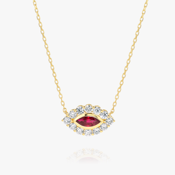 Marquise Evil Eye Ruby And Diamond Pendant Yellow Gold
