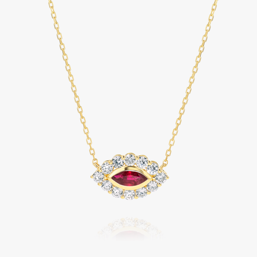 Marquise Evil Eye Ruby And Diamond Pendant Yellow Gold