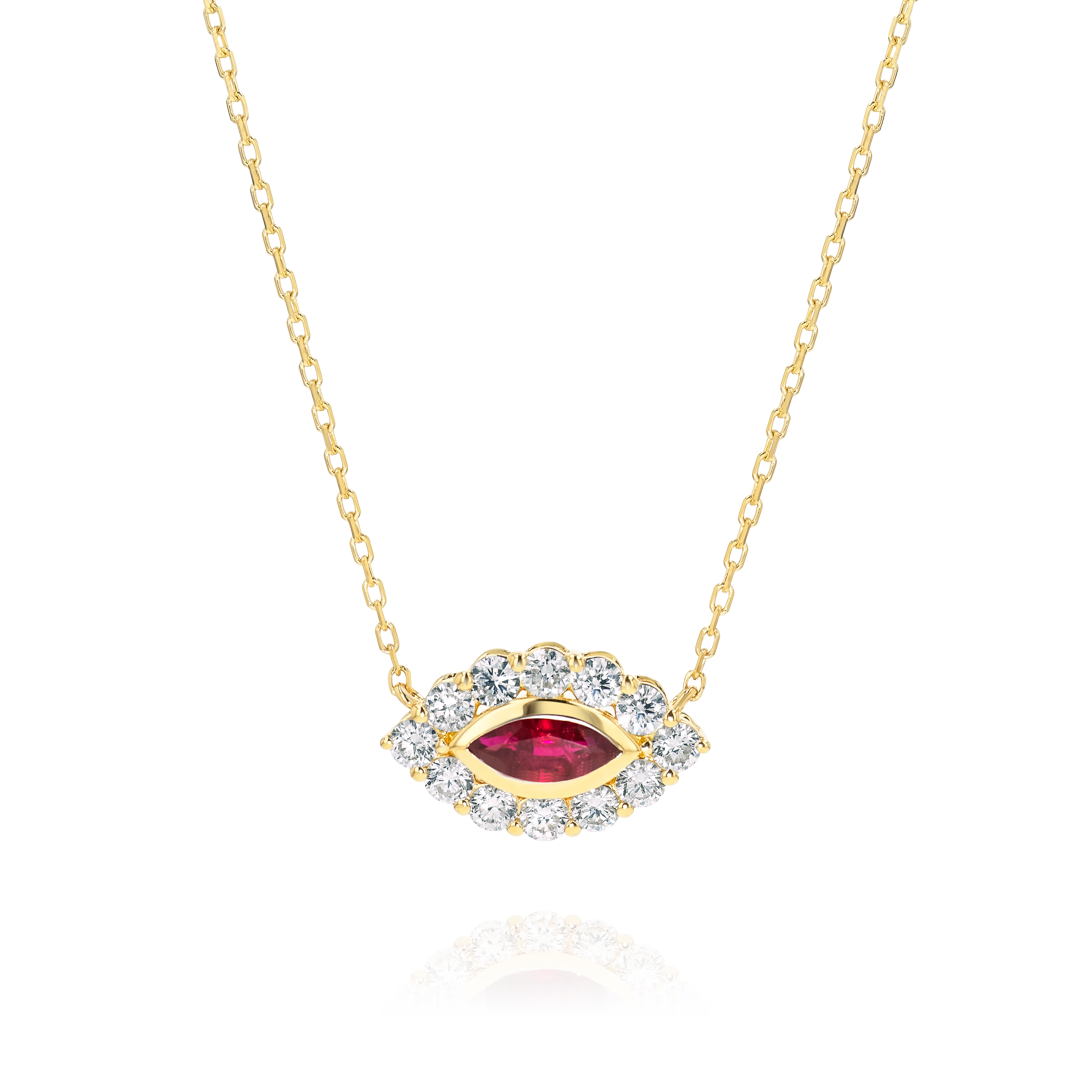 Marquise Evil Eye Ruby And Diamond Pendant Yellow Gold