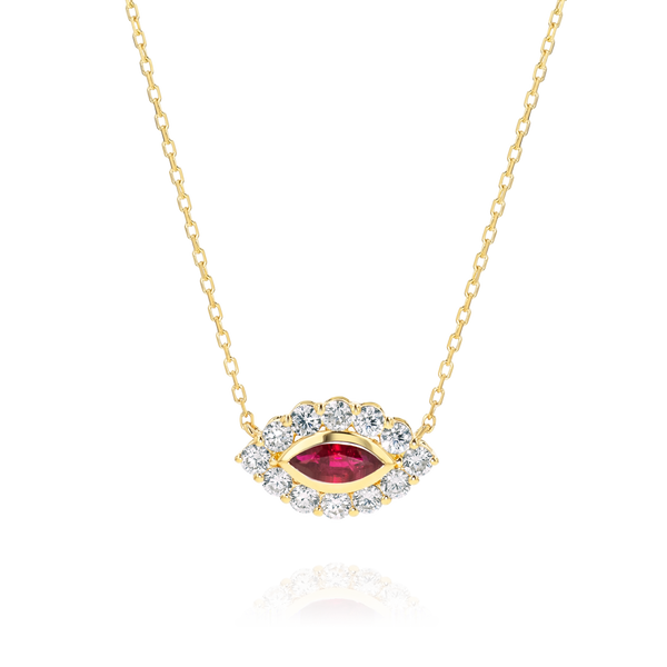Marquise Evil Eye Ruby And Diamond Pendant Yellow Gold