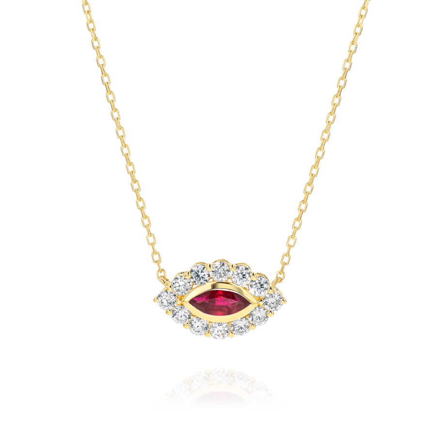 Marquise Evil Eye Ruby And Diamond Pendant Yellow Gold