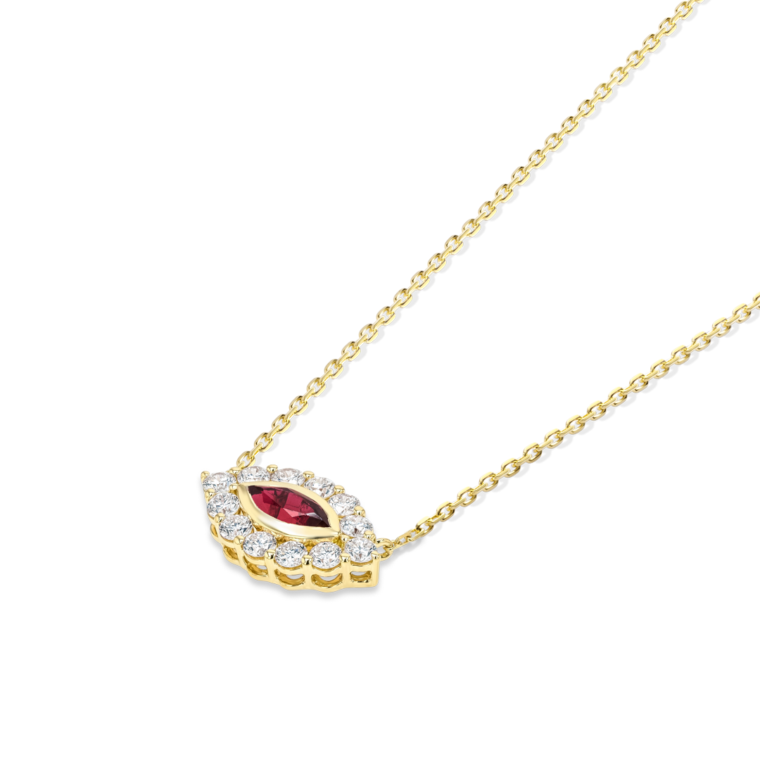 Marquise Evil Eye Ruby And Diamond Pendant Yellow Gold
