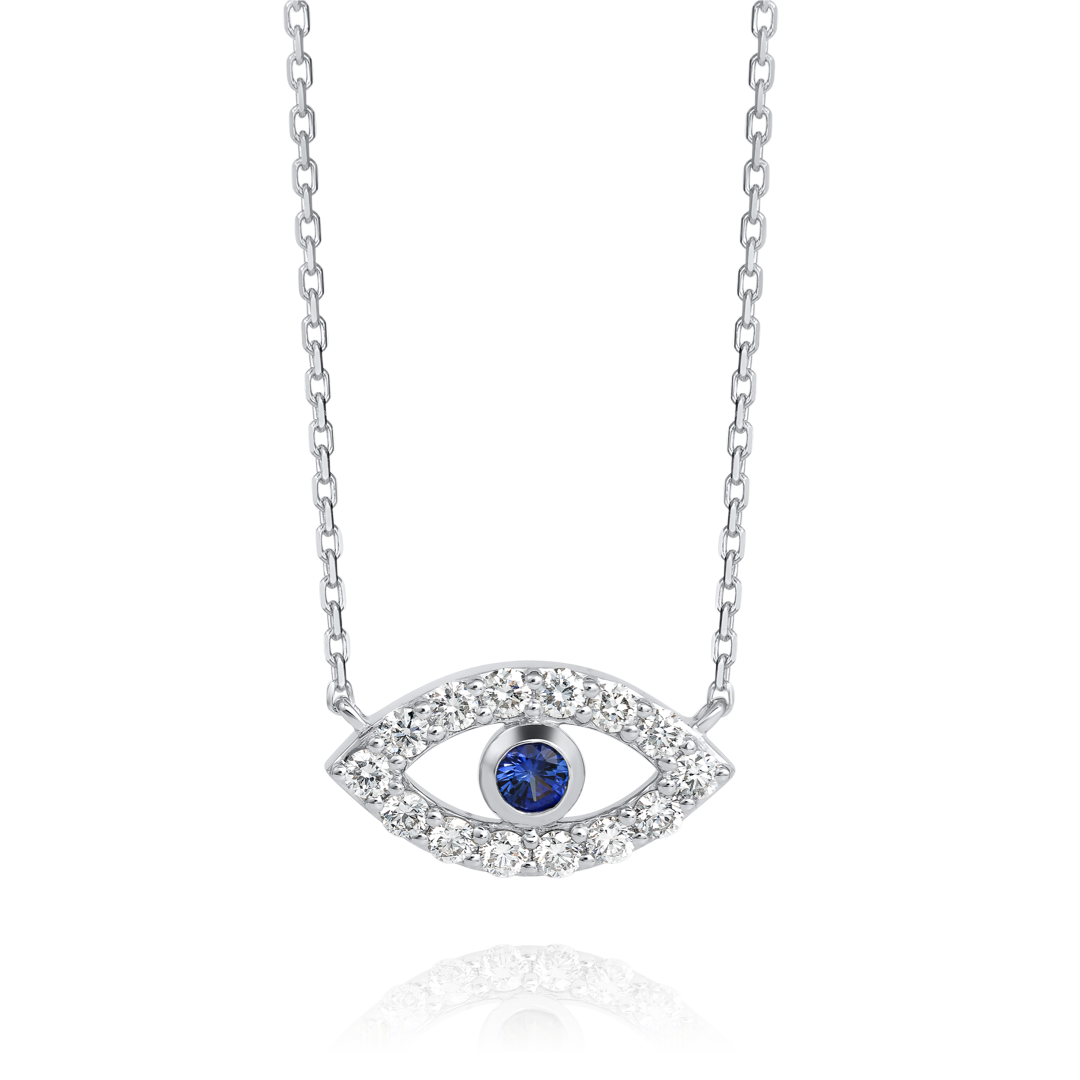 Round Evil Eye Blue Sapphire Pendant White Gold