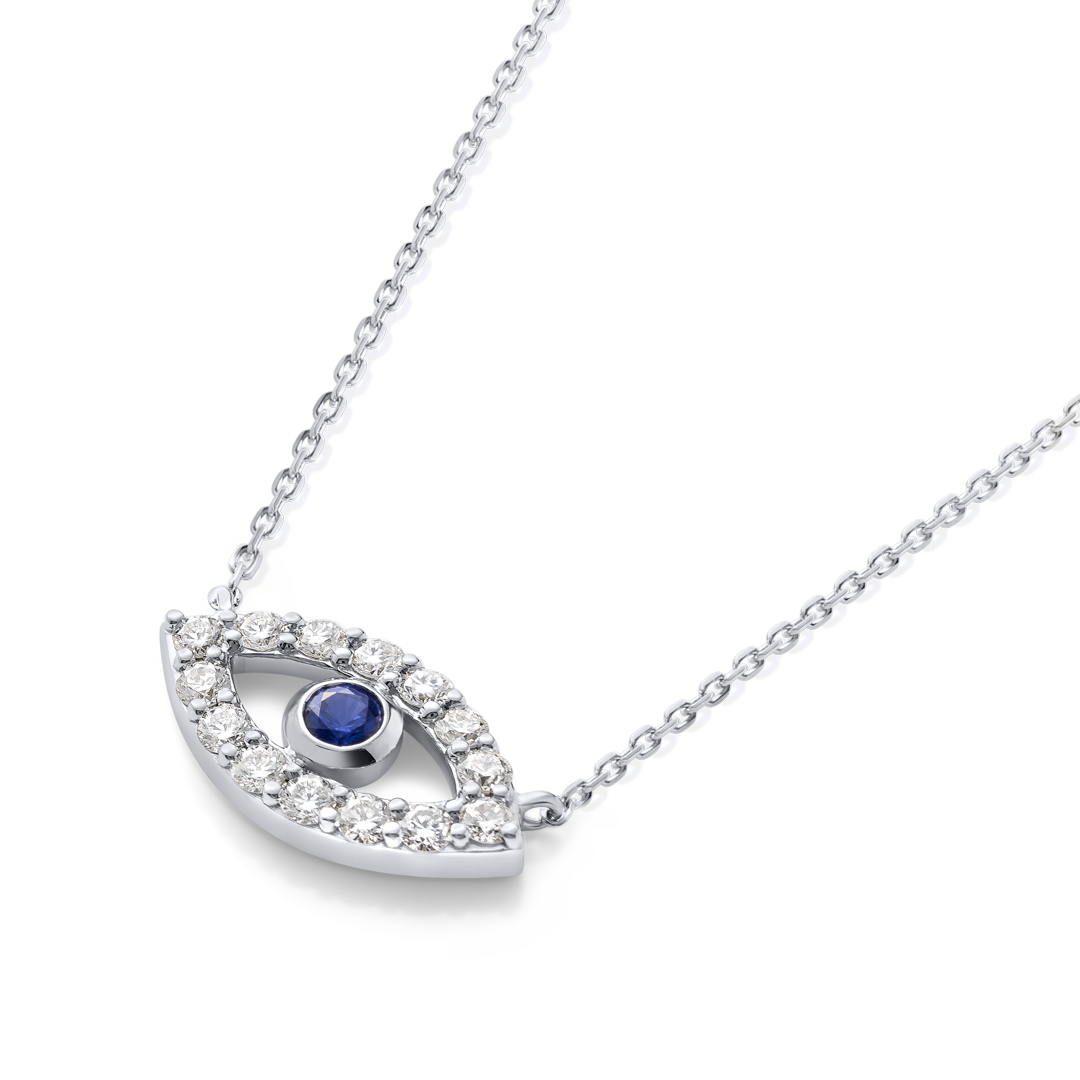 Round Evil Eye Blue Sapphire Pendant White Gold