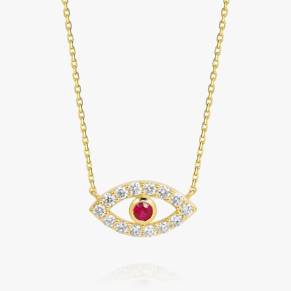 Round Evil Eye Red Ruby Pendant Yellow Gold