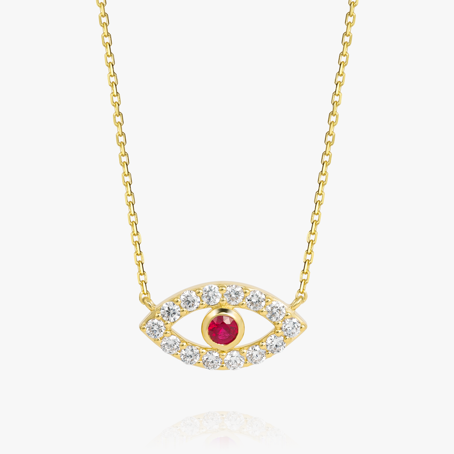 Round Evil Eye Red Ruby Pendant Yellow Gold