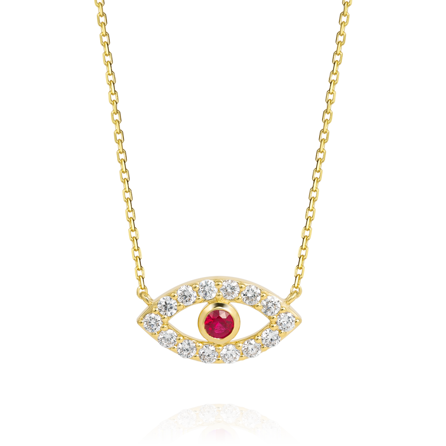 Round Evil Eye Red Ruby Pendant Yellow Gold