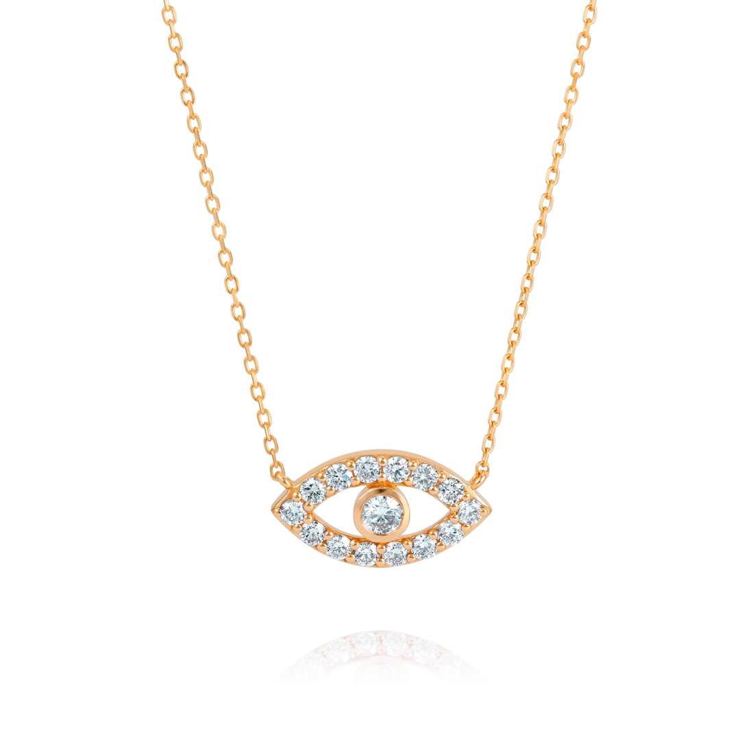 Round Evil Eye Natural Diamond Pendant Rose Gold