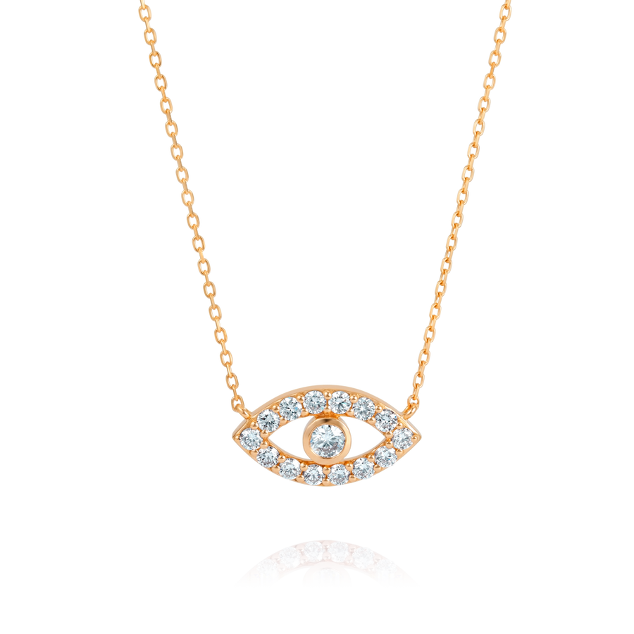 Round Evil Eye Natural Diamond Pendant Rose Gold