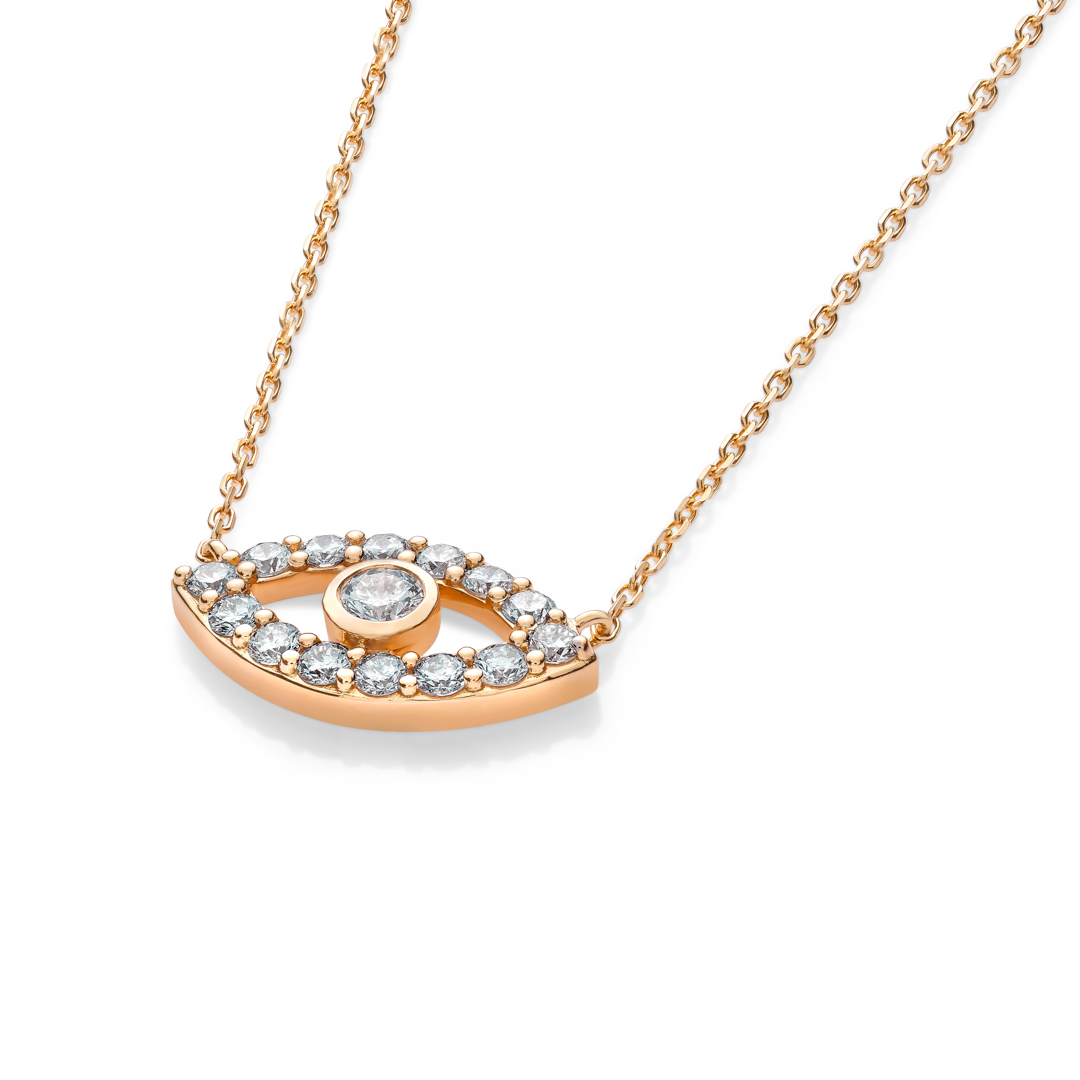 Round Evil Eye Natural Diamond Pendant Rose Gold