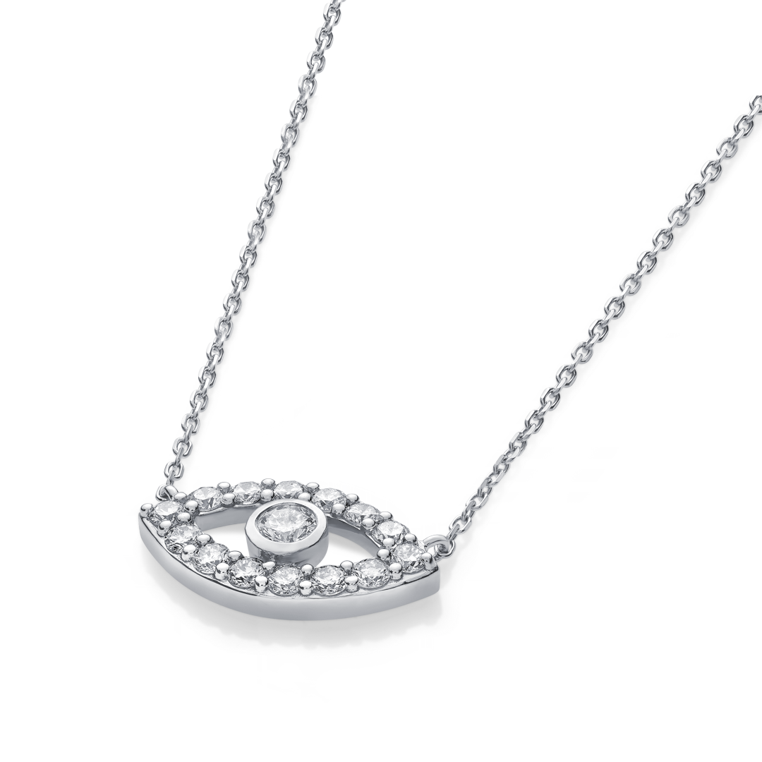 Round Evil Eye Lab-Grown Diamond Pendant White Gold