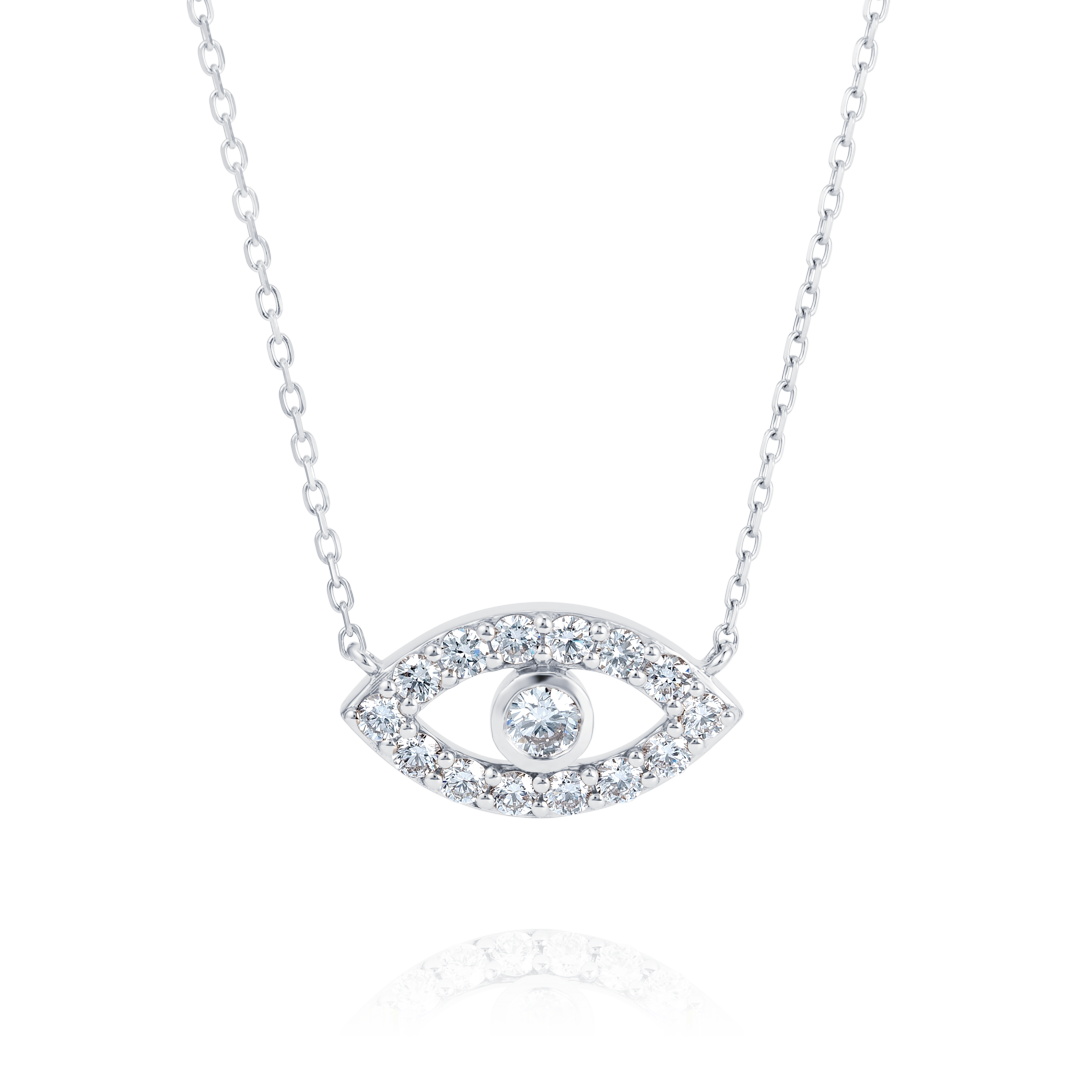 Round Evil Eye Lab-Grown Diamond Pendant White Gold