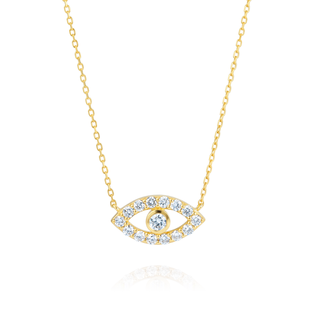 Round Evil Eye Natural Diamond Pendant Yellow Gold