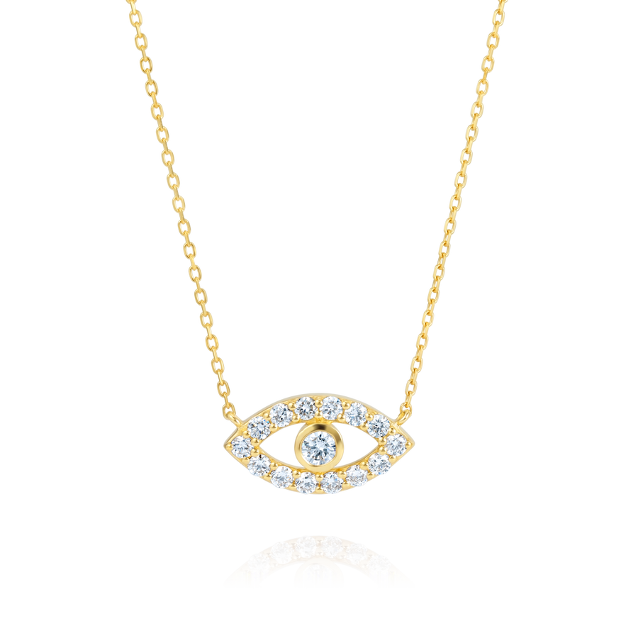 Round Evil Eye Natural Diamond Pendant Yellow Gold