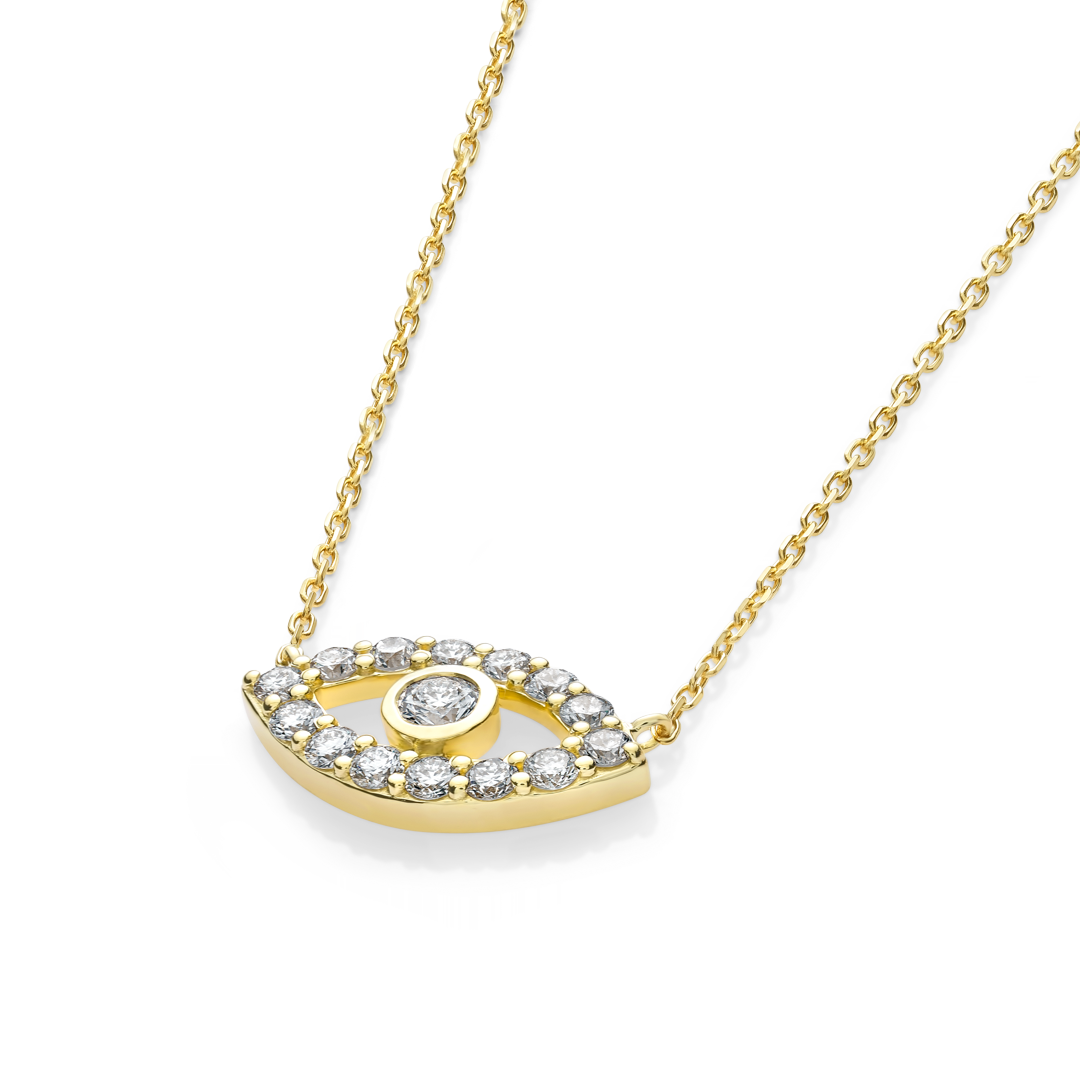 Round Evil Eye Natural Diamond Pendant Yellow Gold